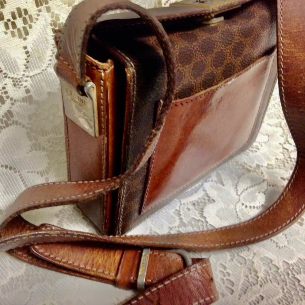 Celine, Square,Boxy Brown Macadam 2-way Mini Purse-Crossbody 6.5in x 5.5in x 2in