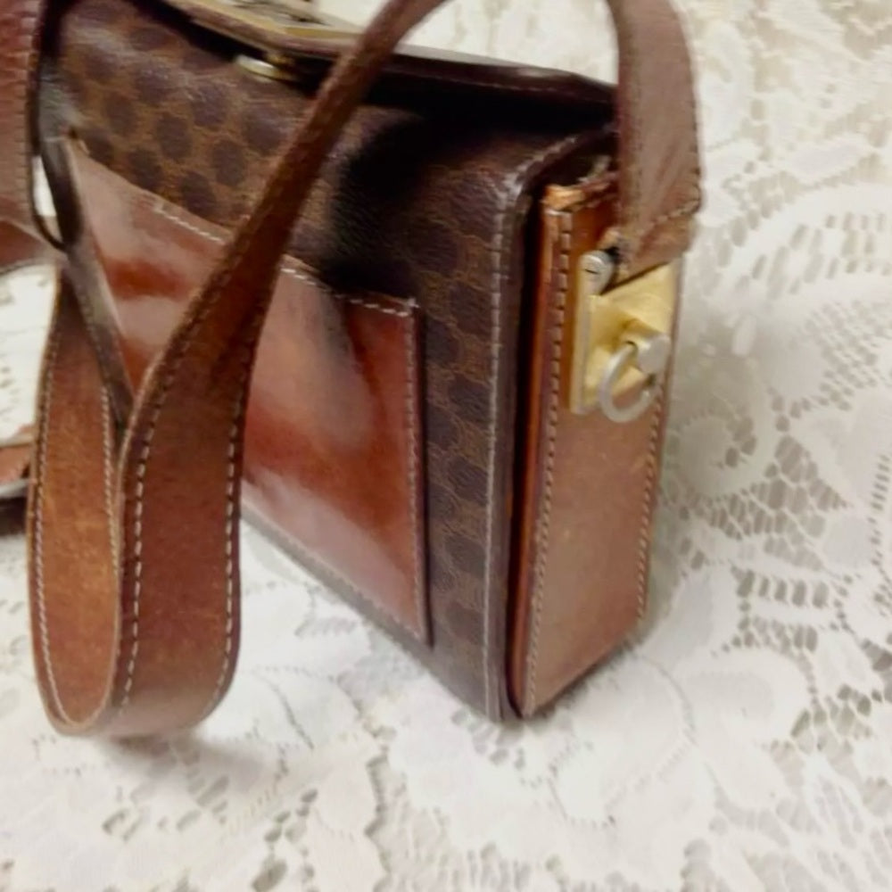 Celine, Square,Boxy Brown Macadam 2-way Mini Purse-Crossbody 6.5in x 5.5in x 2in