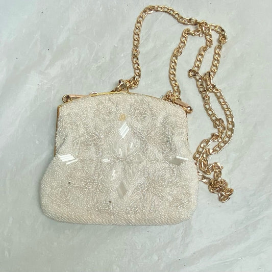 Vintage,  White Beaded Shoulder- Evening Bag 6in x 6in