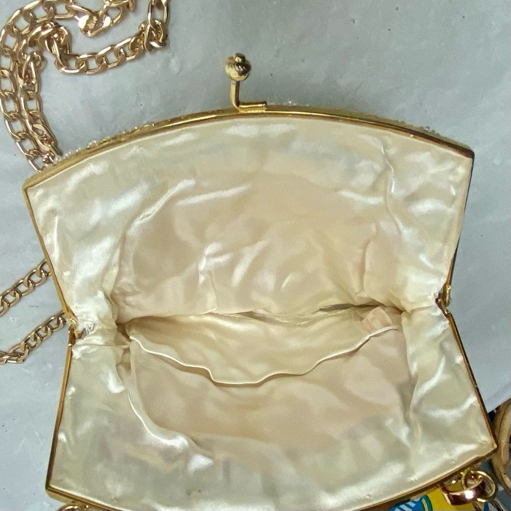 Vintage,  White Beaded Shoulder- Evening Bag 6in x 6in
