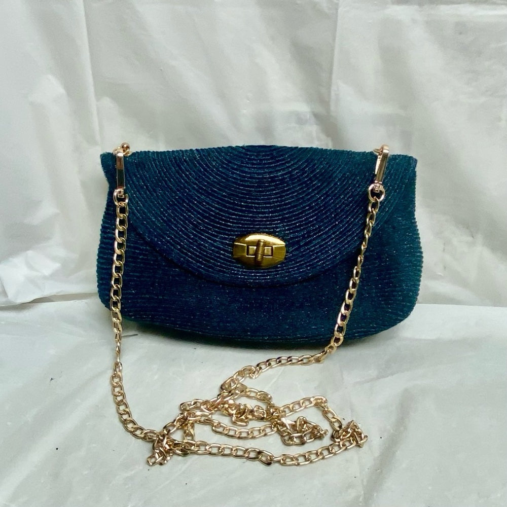 Vintage, Navy Blue Hemp Small Crossbody Bag 6in x 10in x 2in