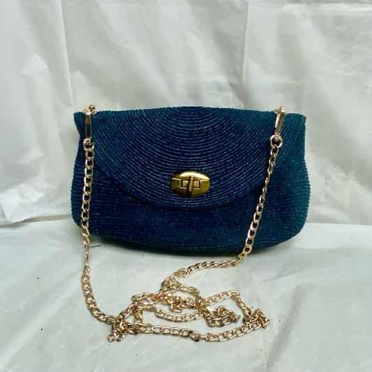 Vintage, Navy Blue Hemp Small Crossbody Bag 6in x 10in x 2in