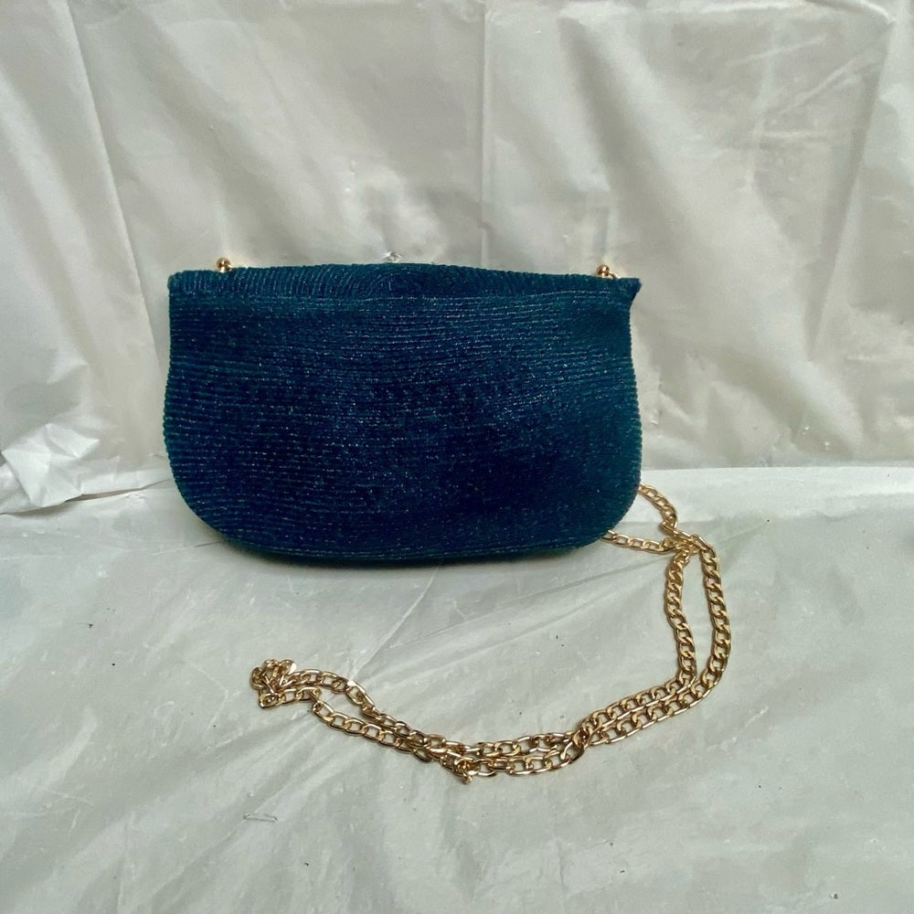Vintage, Navy Blue Hemp Small Crossbody Bag 6in x 10in x 2in