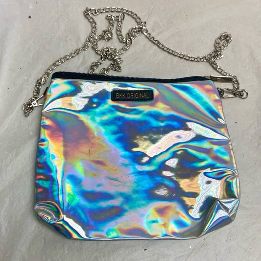Vintage, BKK Original Silver Metallic Small Crossbody Bag 8in x 7.5in x 1.5in