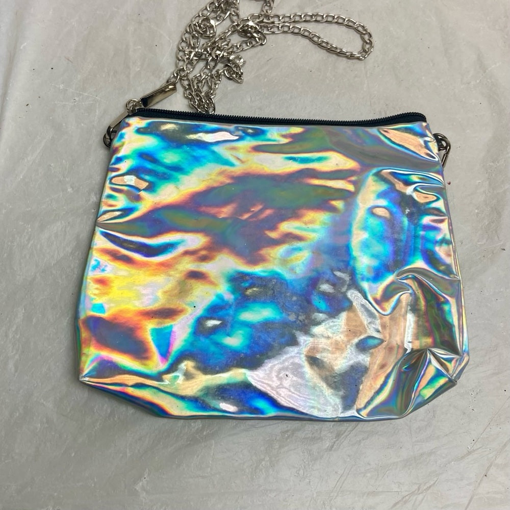 Vintage, BKK Original Silver Metallic Small Crossbody Bag 8in x 7.5in x 1.5in