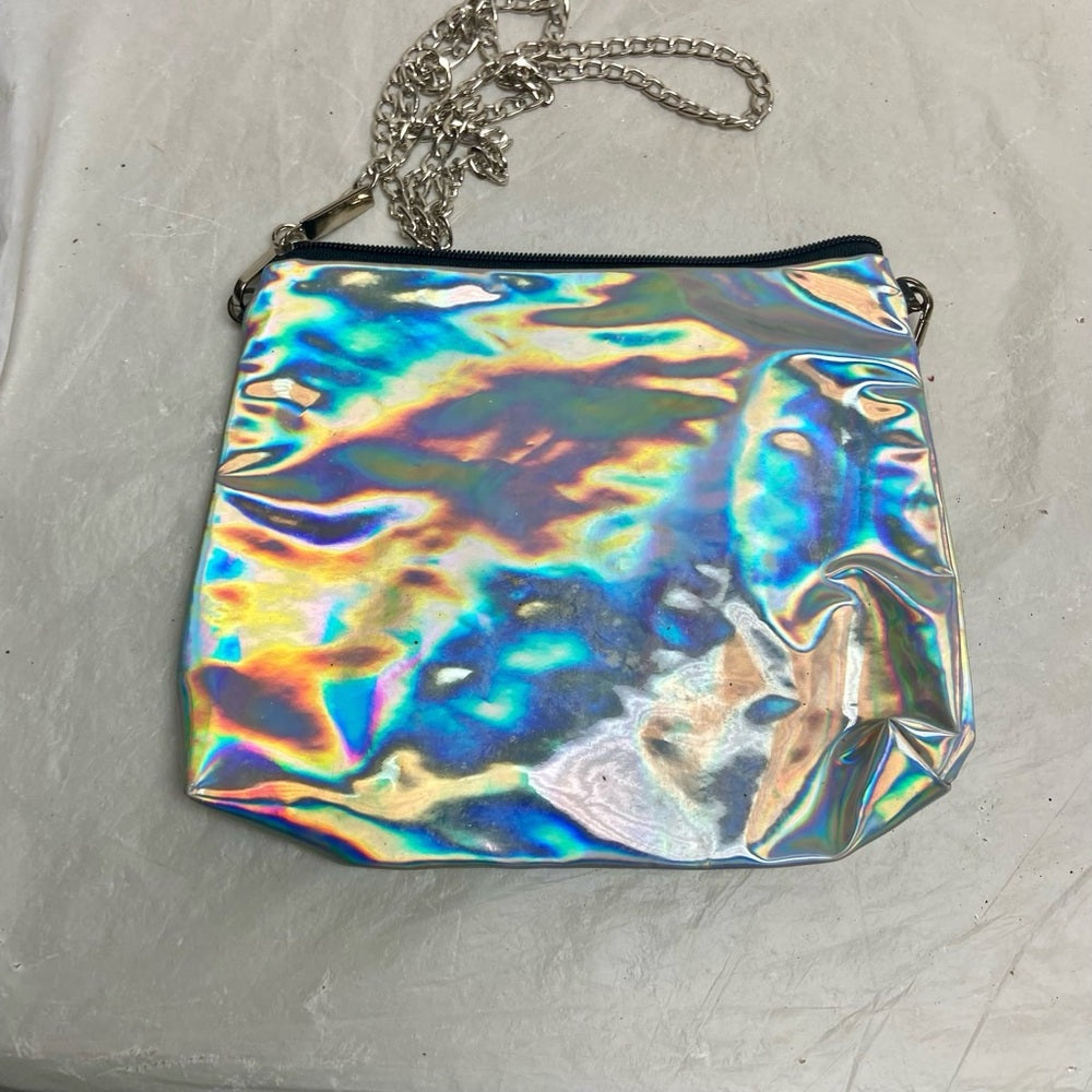 Vintage, BKK Original Silver Metallic Small Crossbody Bag 8in x 7.5in x 1.5in