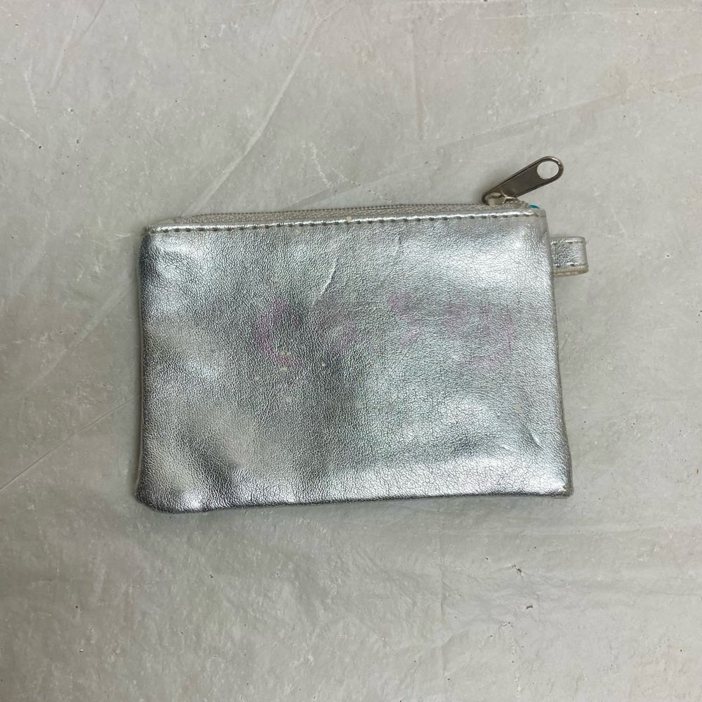Vintage, Metallic Silver Leather with Blue Butterfly Coin Wallet 4.5in x 3in