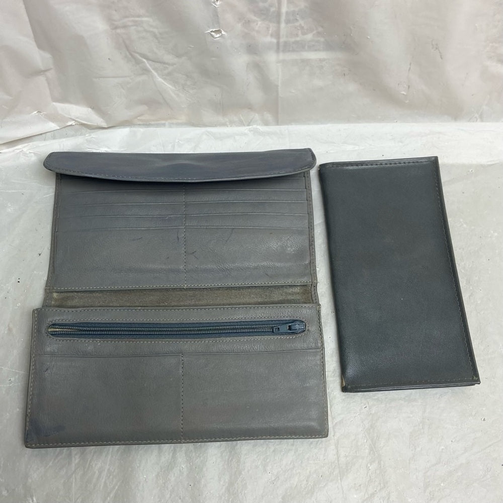Vintage, Buxton, Gray Leather, Long Wallet w/ Checkbook Sleeves