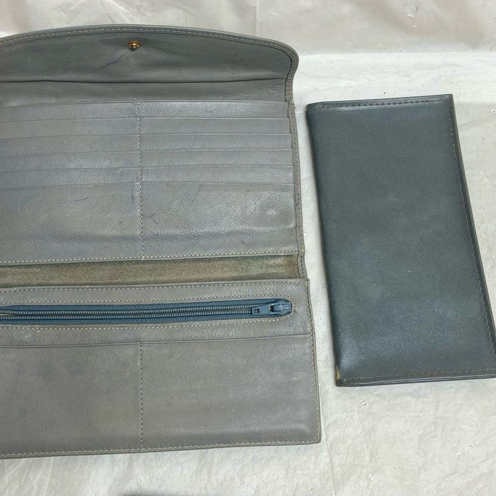 Vintage, Buxton, Gray Leather, Long Wallet w/ Checkbook Sleeves
