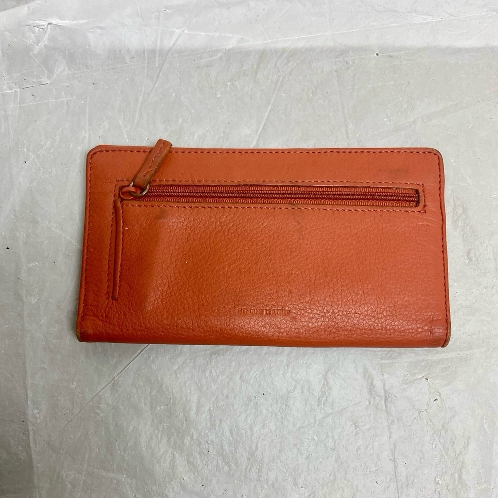 Vintage, Orange Leather, Long Wallet 7in x 3.5in