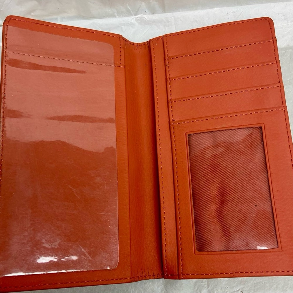 Vintage, Orange Leather, Long Wallet 7in x 3.5in