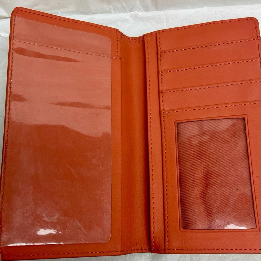 Vintage, Orange Leather, Long Wallet 7in x 3.5in