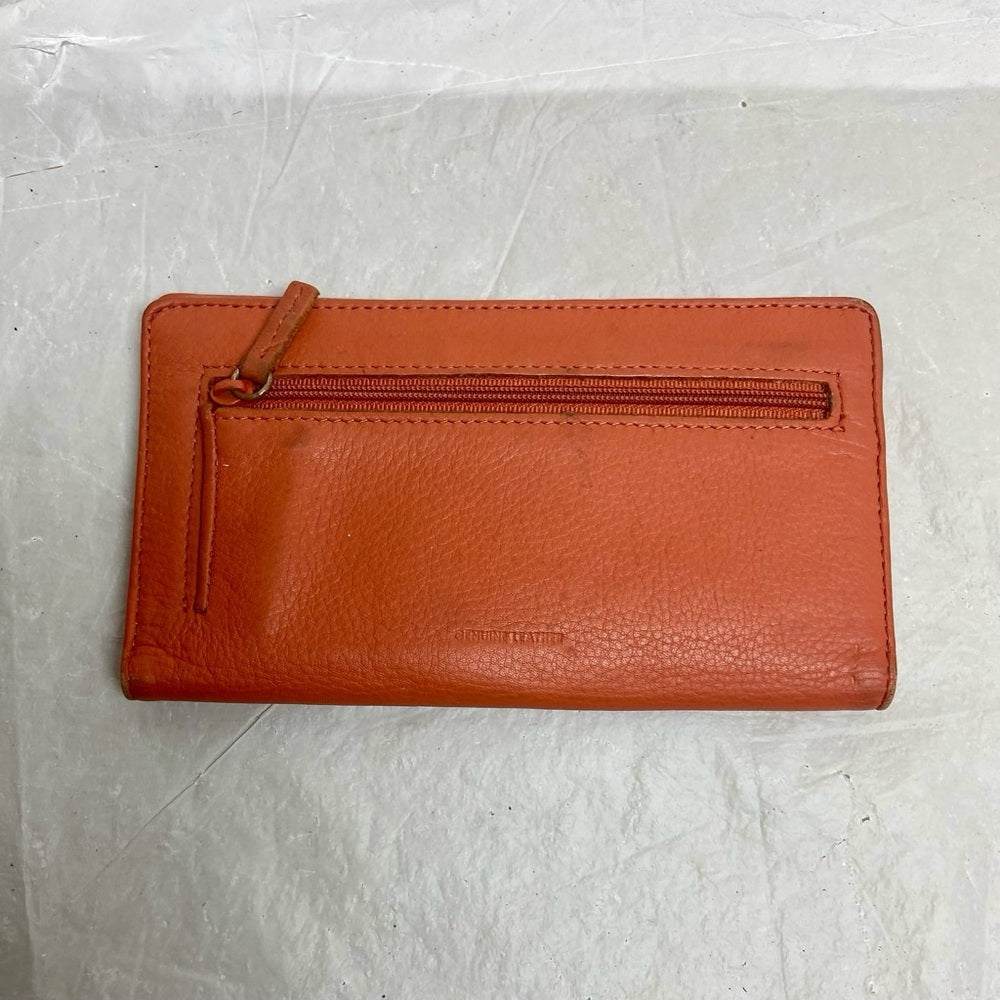 Vintage, Orange Leather, Long Wallet 7in x 3.5in