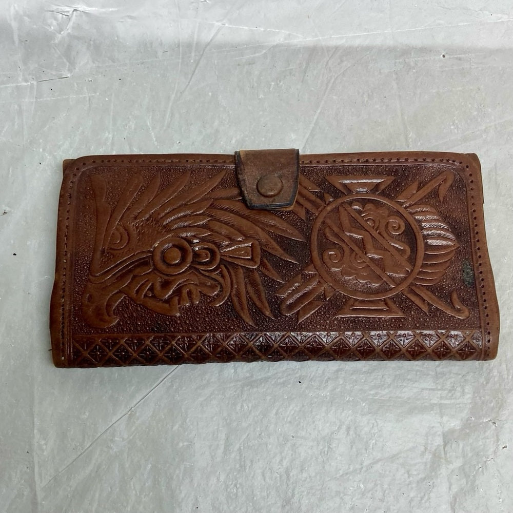 Vintage, Mexico, Brown Leather, Long Wallet 7in x 3.5in