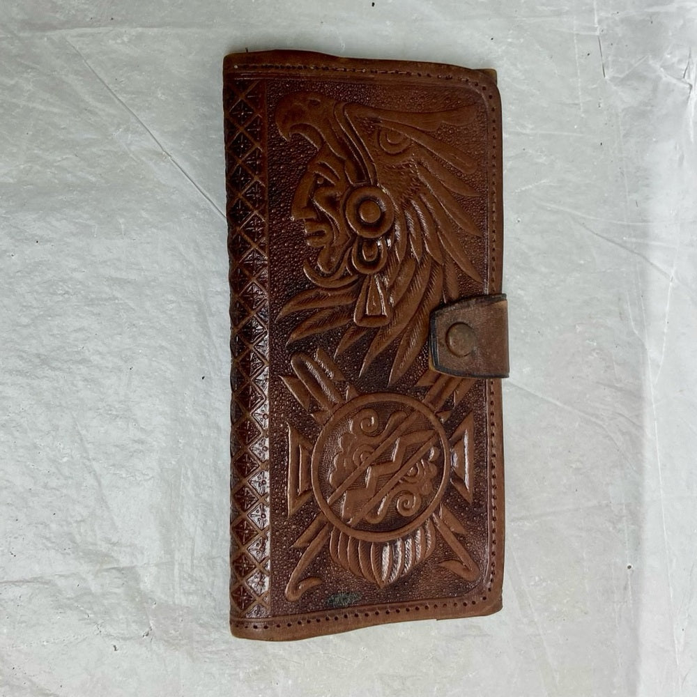Vintage, Mexico, Brown Leather, Long Wallet 7in x 3.5in