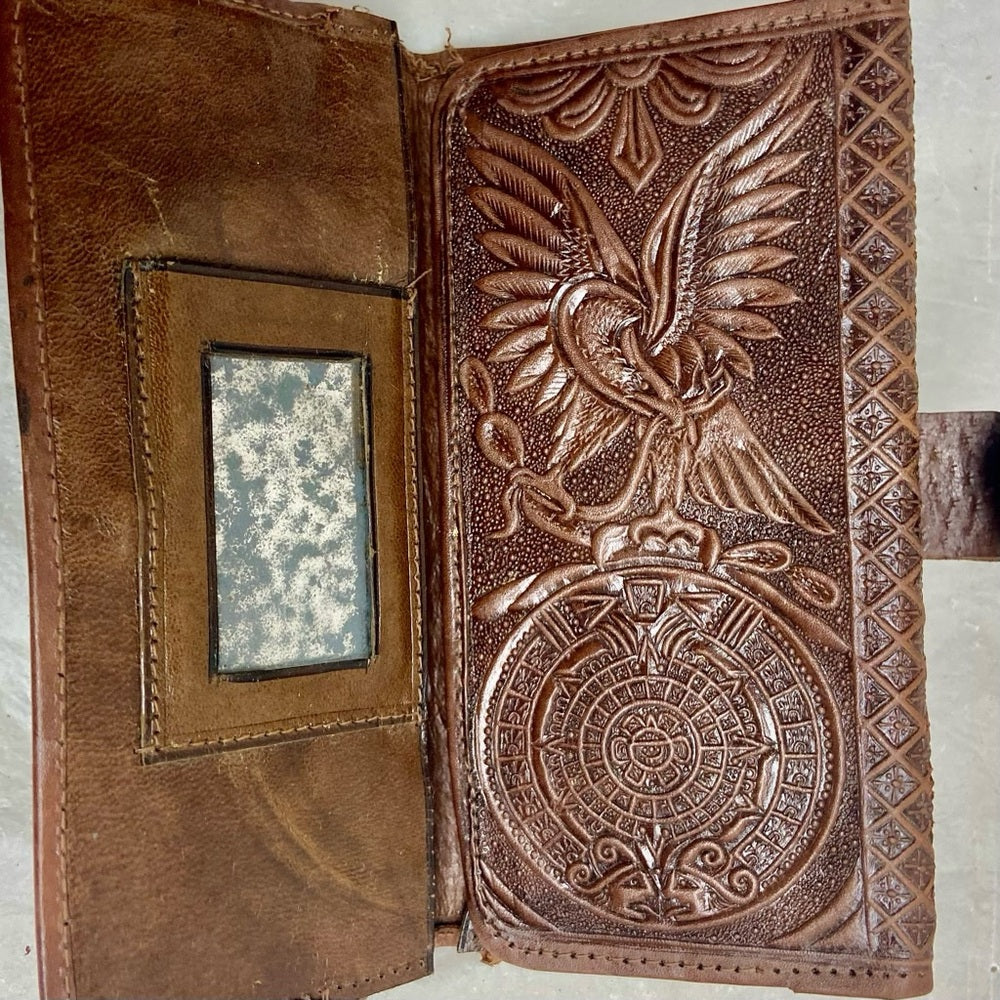Vintage, Mexico, Brown Leather, Long Wallet 7in x 3.5in