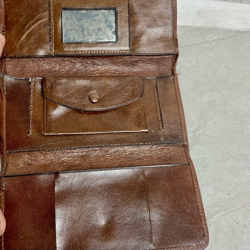 Vintage, Mexico, Brown Leather, Long Wallet 7in x 3.5in