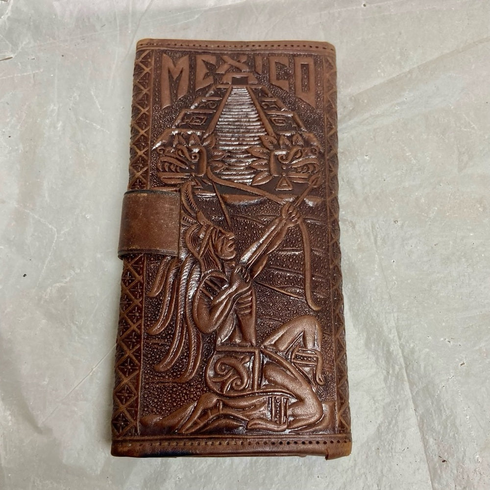 Vintage, Mexico, Brown Leather, Long Wallet 7in x 3.5in