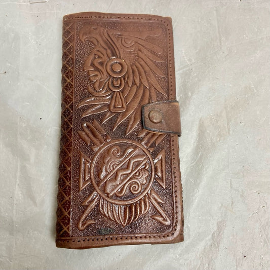 Vintage, Mexico, Brown Leather, Long Wallet 7in x 3.5in