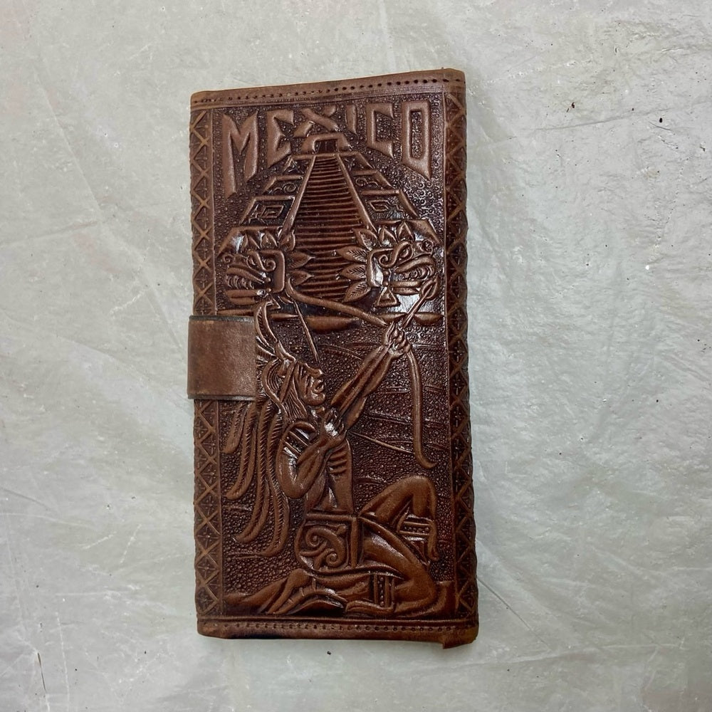 Vintage, Mexico, Brown Leather, Long Wallet 7in x 3.5in