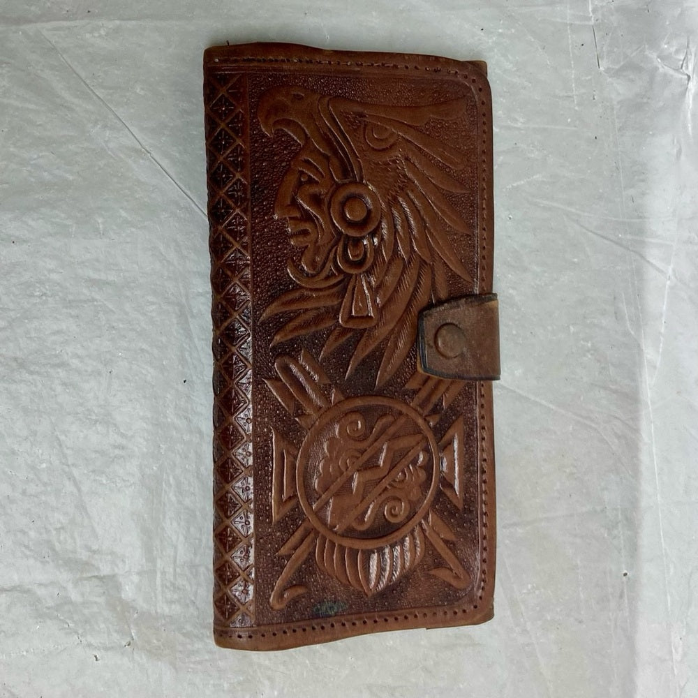 Vintage, Mexico, Brown Leather, Long Wallet 7in x 3.5in