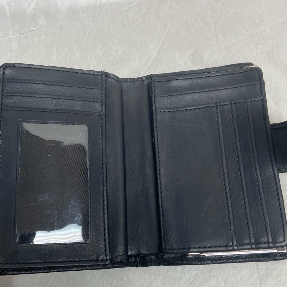 Vintage, Black Leather, Compact, Kisslock Coin Wallet 5.5in  x 3.5in