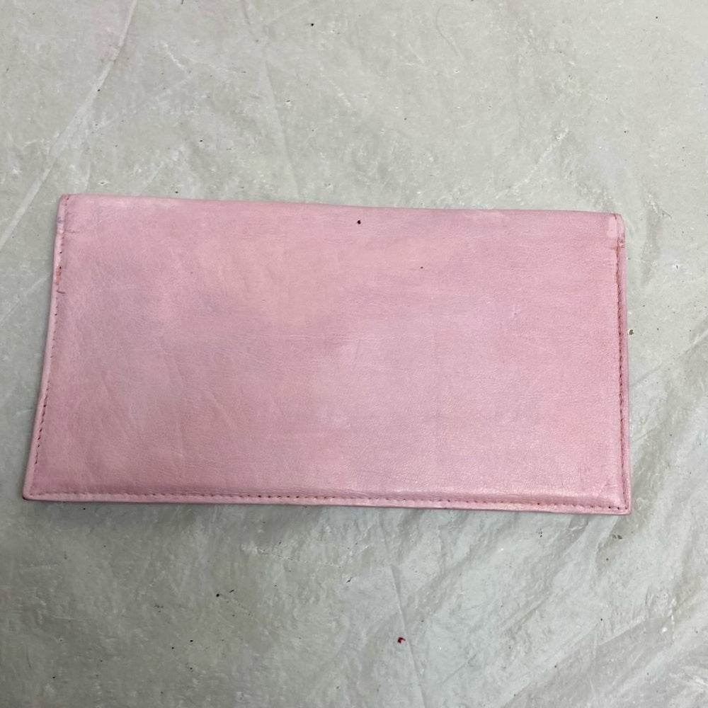 Vintage Pink Leather -Floral Long Wallet 7.5in x 4in