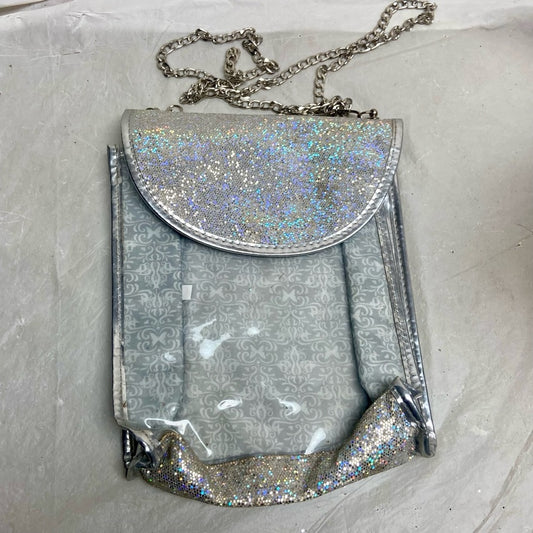 Iridescent Silver Metallic -Clear Crossbody Bag 8in x 7In x 3in (E9525)