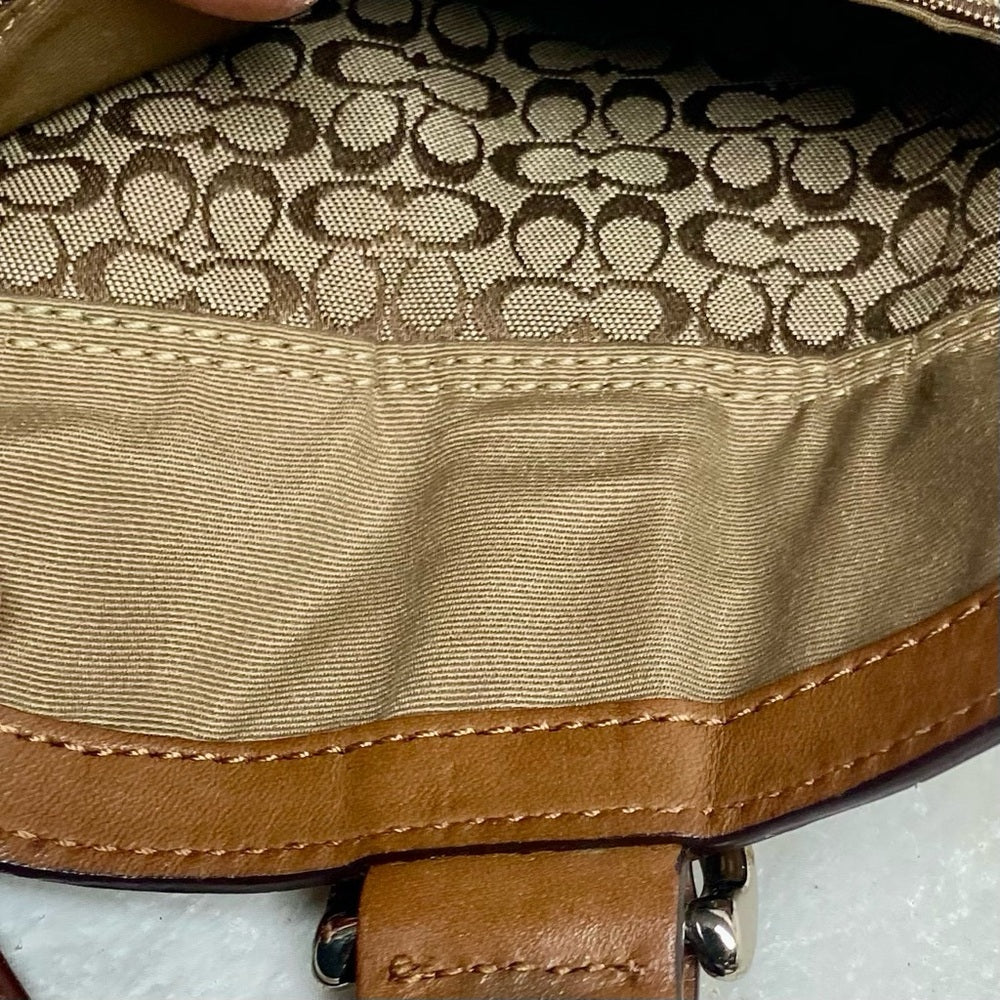 Vintage, Coach Brown Mono Coated Canvas with Tan Leather Compact Wallet-Wristlet