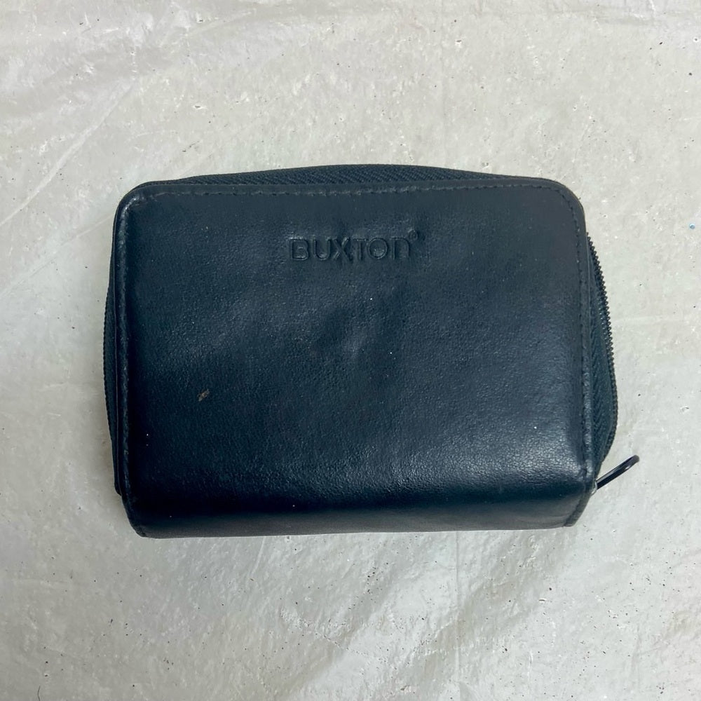 Vintage, Buxton Black Leather, Compact Credit Cards Zippy Wallet