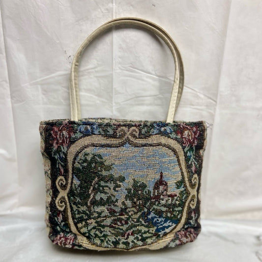 Vintage Scenic Tapestry Hand Bag 8.5in x 8in x 2.5in