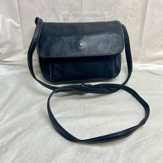 Vintage Black Leather Small Crossbody Bag 8in x 6in x 2in