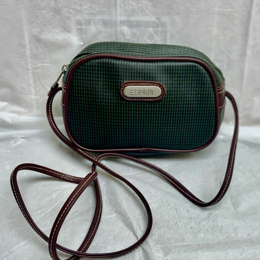 Vintage, Esprit Small Green Checkered Crossbody  Bag 7in x 4.5in x 3in