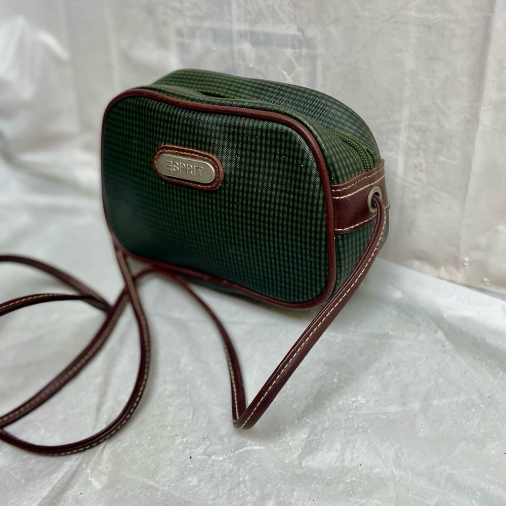 Vintage, Esprit Small Green Checkered Crossbody  Bag 7in x 4.5in x 3in