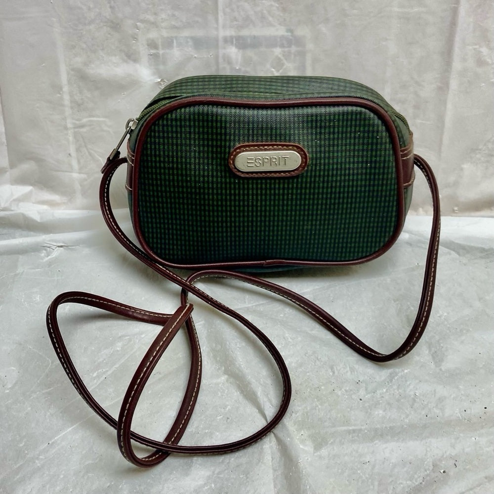 Vintage, Esprit Small Green Checkered Crossbody  Bag 7in x 4.5in x 3in