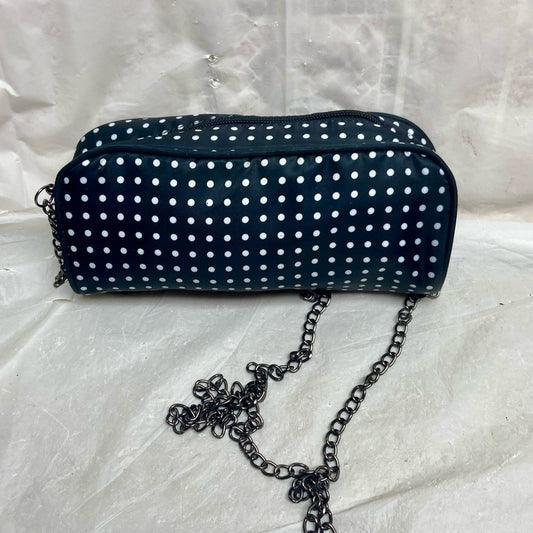 Contents, Black and White Polka Dot  Crossbody Bag 8.5in x 4in x 2.5in
