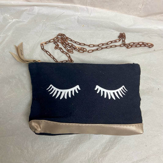 Ipsy Black -Eyelashes Shoulder Bag -Pouch 7in x 4in x 1in