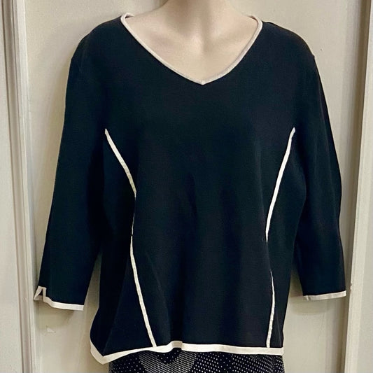 Investment Black with White Trim 3/4 Sleeves Blouse (L)