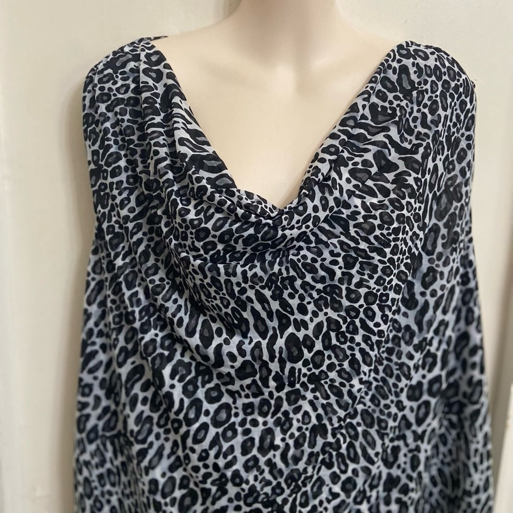 212 Collection Gray Leopard Sleeveless Blouse (3X)