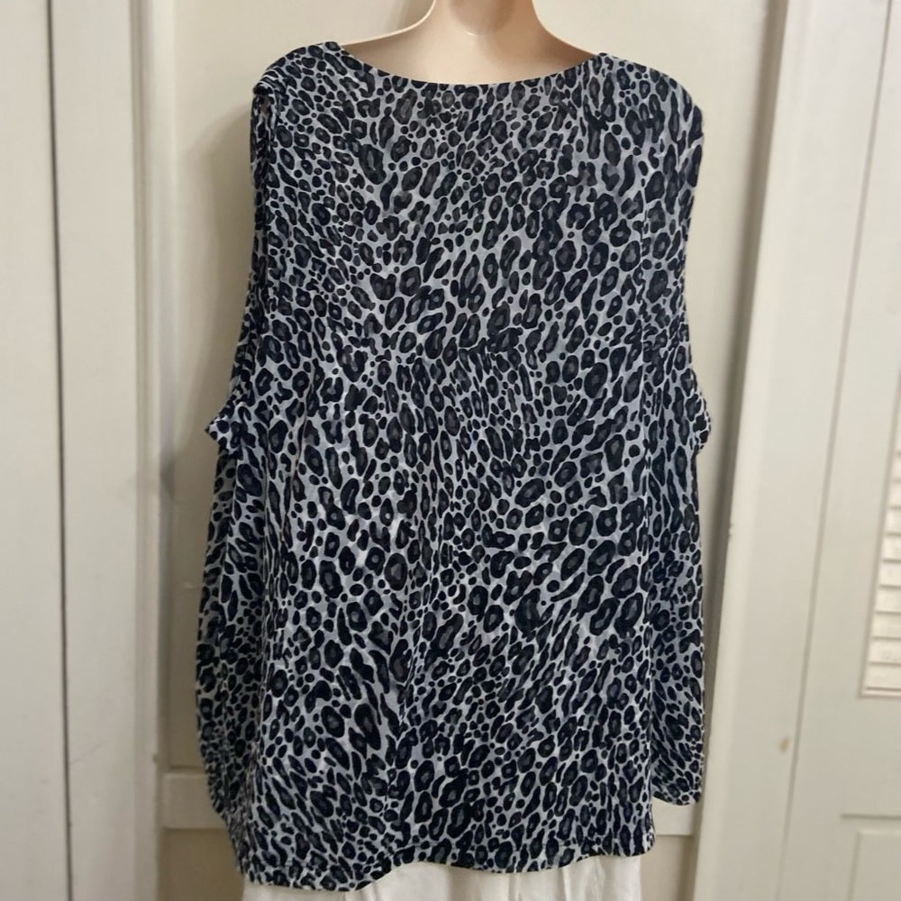 212 Collection Gray Leopard Sleeveless Blouse (3X)