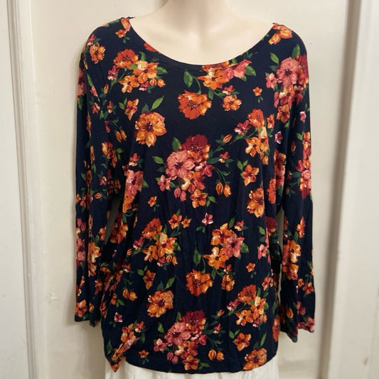 Eat. 1946 Black-Orange Floral Pullover Blouse (L)