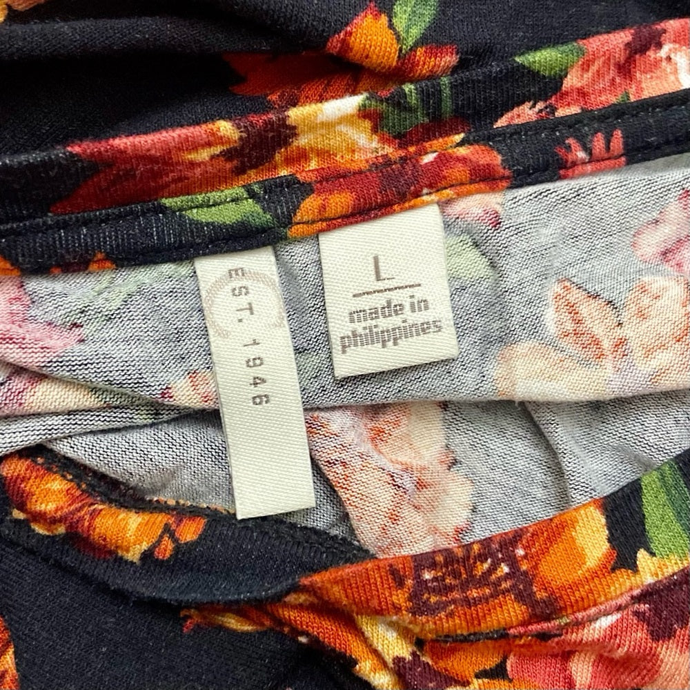Eat. 1946 Black-Orange Floral Pullover Blouse (L)