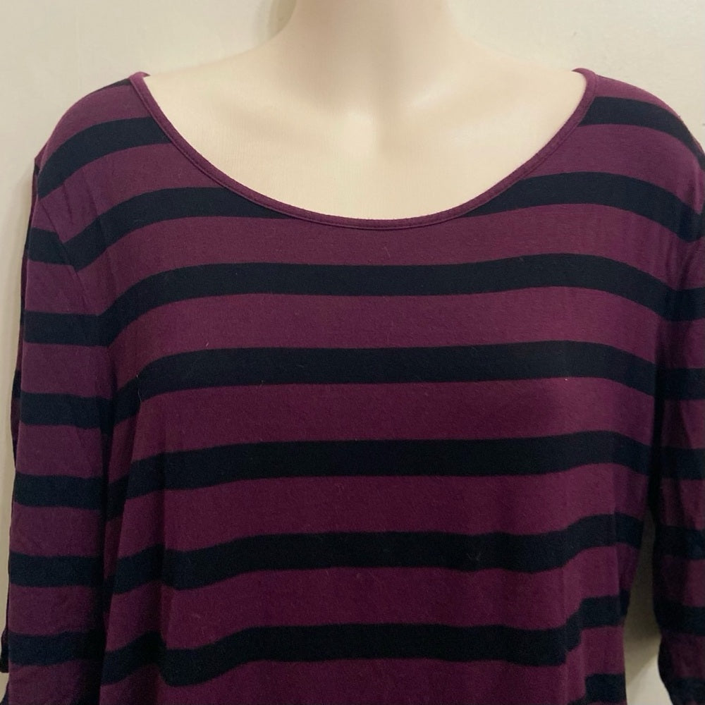 Apt 9 Burgundy-Black Stripes 3/4 Pullover Blouse (L)