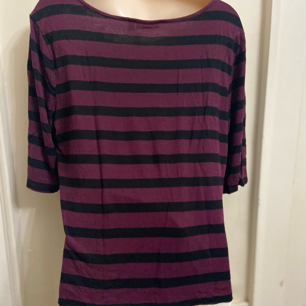 Apt 9 Burgundy-Black Stripes 3/4 Pullover Blouse (L)
