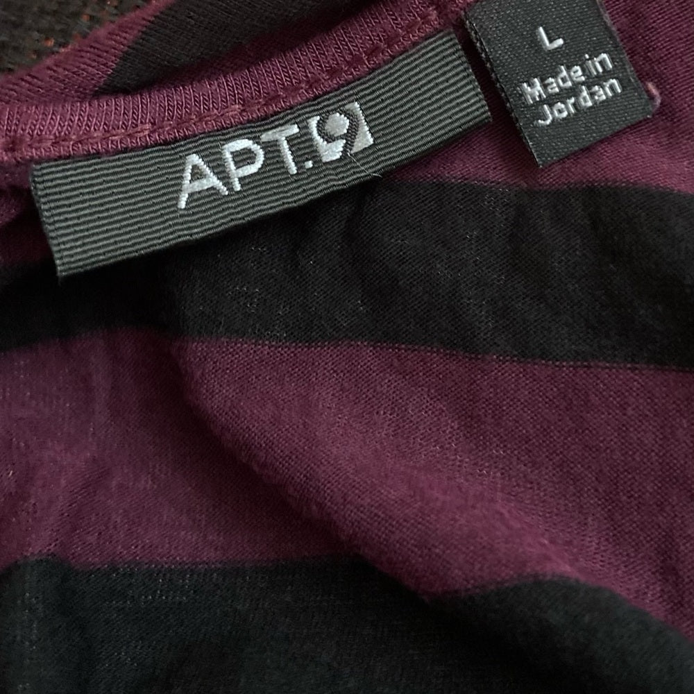 Apt 9 Burgundy-Black Stripes 3/4 Pullover Blouse (L)