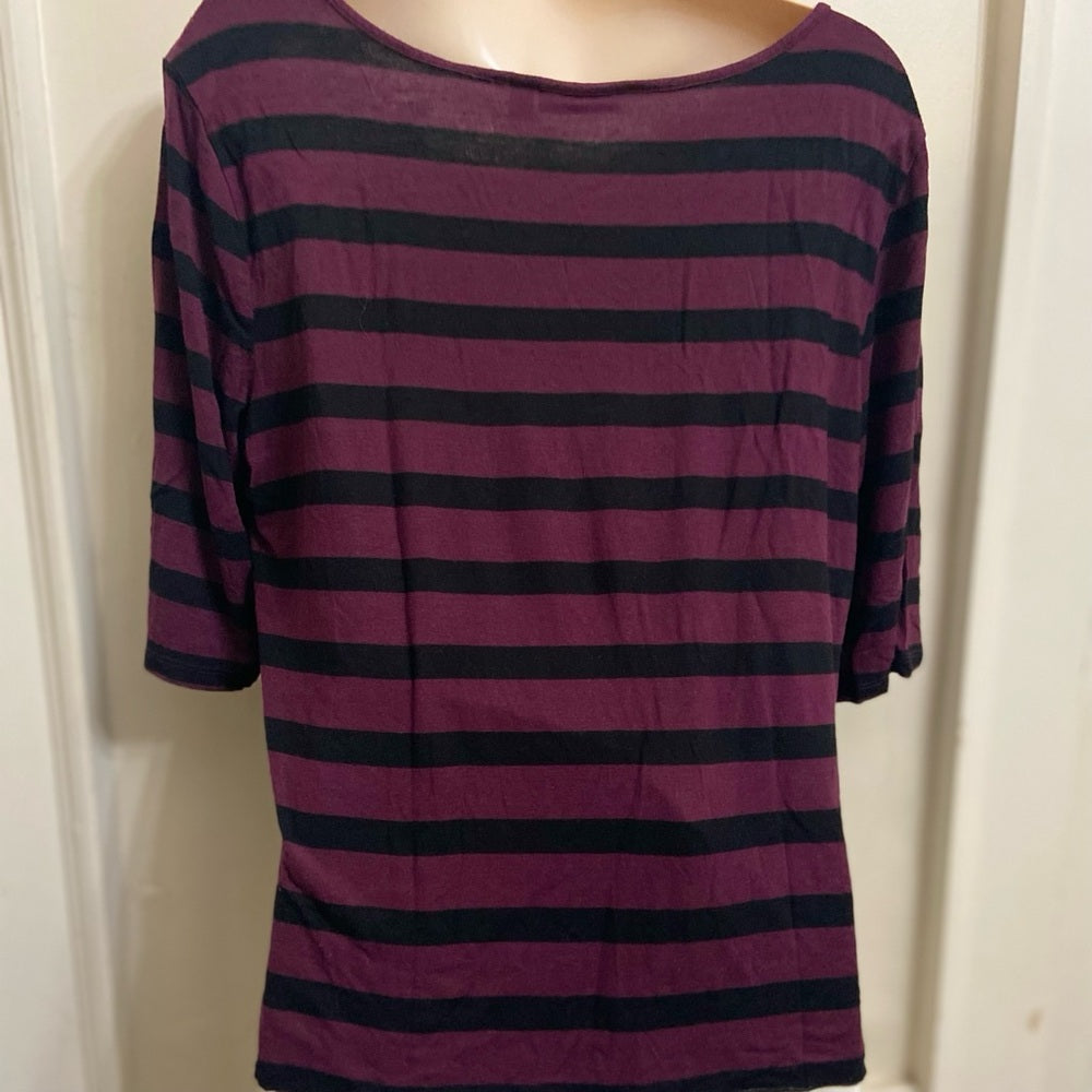 Apt 9 Burgundy-Black Stripes 3/4 Pullover Blouse (L)