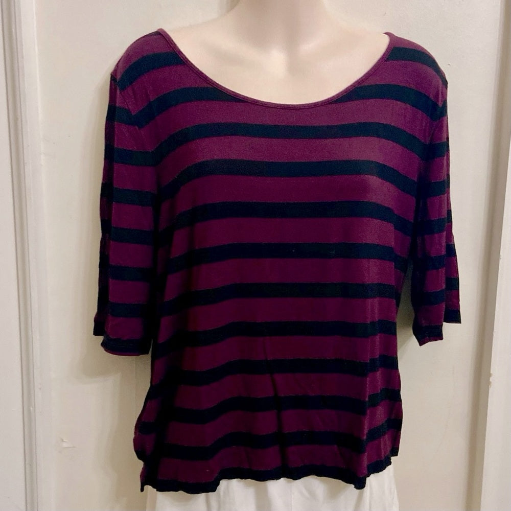 Apt 9 Burgundy-Black Stripes 3/4 Pullover Blouse (L)