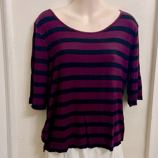 Apt 9 Burgundy-Black Stripes 3/4 Pullover Blouse (L)
