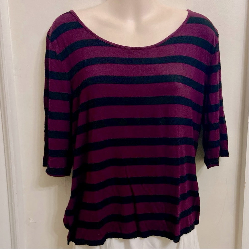 Apt 9 Burgundy-Black Stripes 3/4 Pullover Blouse (L)