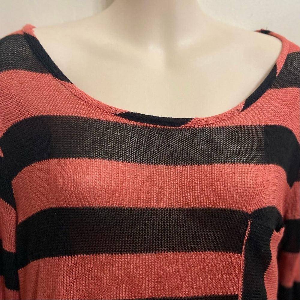 Charming Charlie Orange- Black Stripes Pullover Blouse (L)